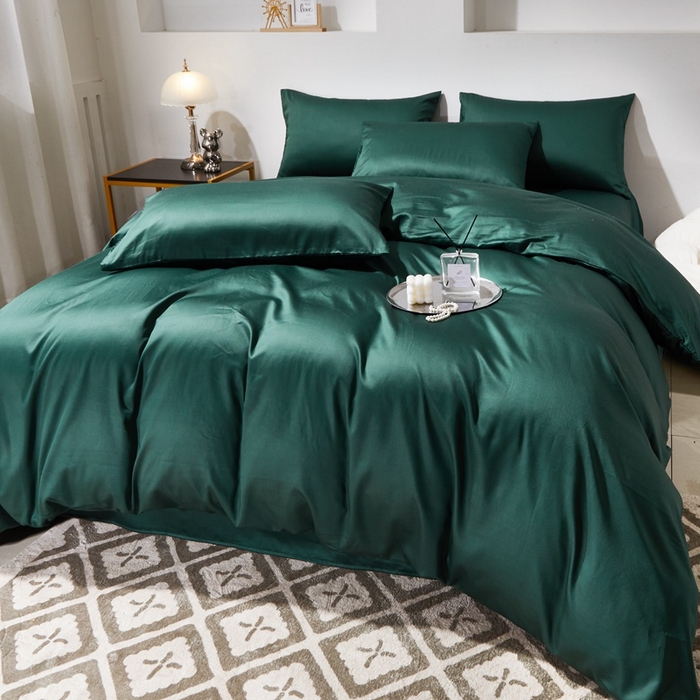 91家纺网 家纺一手货源 找家纺 晶缦家纺 2024新款全棉60支贡缎长绒棉纯色多规格四件套和单品-琅夕系列 四件套 琅夕-墨绿色