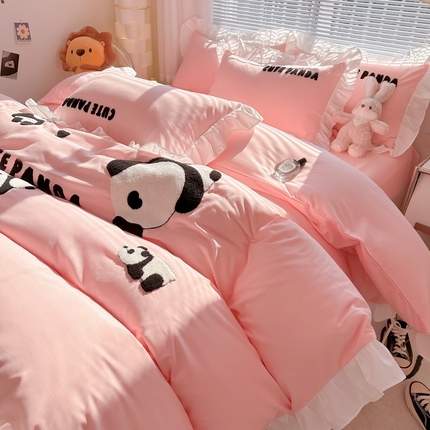 韩都家居 2024新款亲肤水洗棉毛巾绣四件套-熊宝系列 熊宝-浅玉