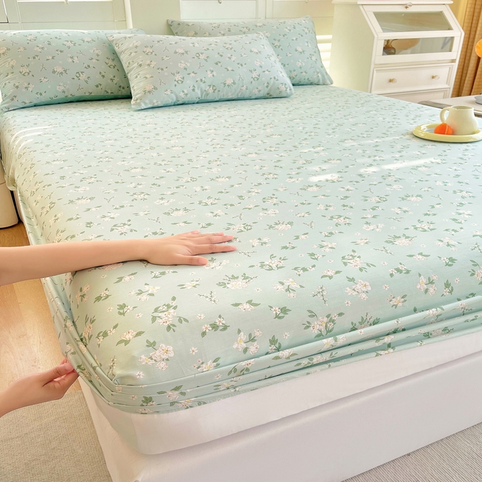 91家纺网 家纺一手货源 找家纺 洺兰家居 2025新款全棉喷气印花单床笠纯棉小清新花卉北欧风床套/枕套 夏茶