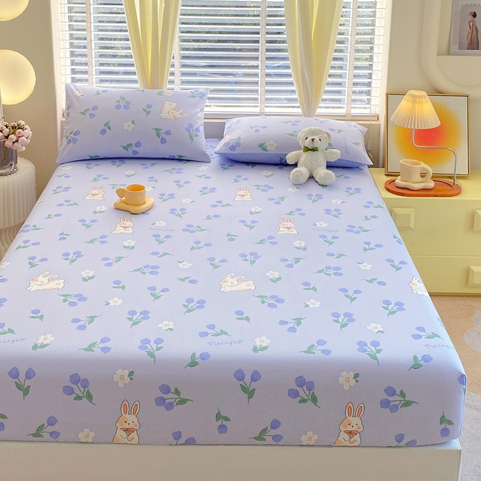 91家纺网 家纺一手货源 找家纺 洺兰家居 2025新款全棉喷气印花单床笠纯棉小清新花卉北欧风床套/枕套 盎然