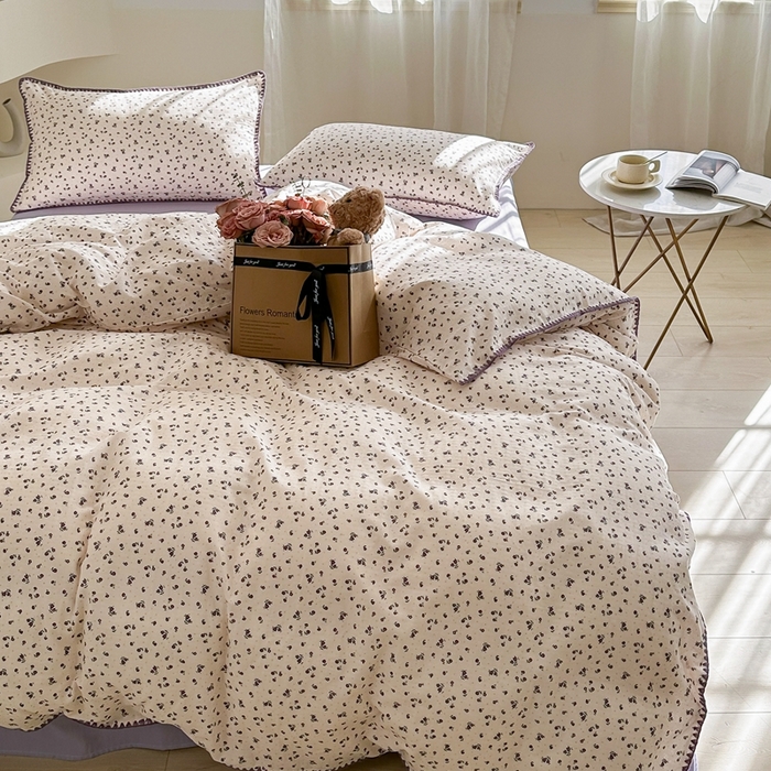 91家纺网 家纺一手货源 找家纺 洋铭区（原狠狠爱） 2024新款全棉双层纱四件套 幸运小花