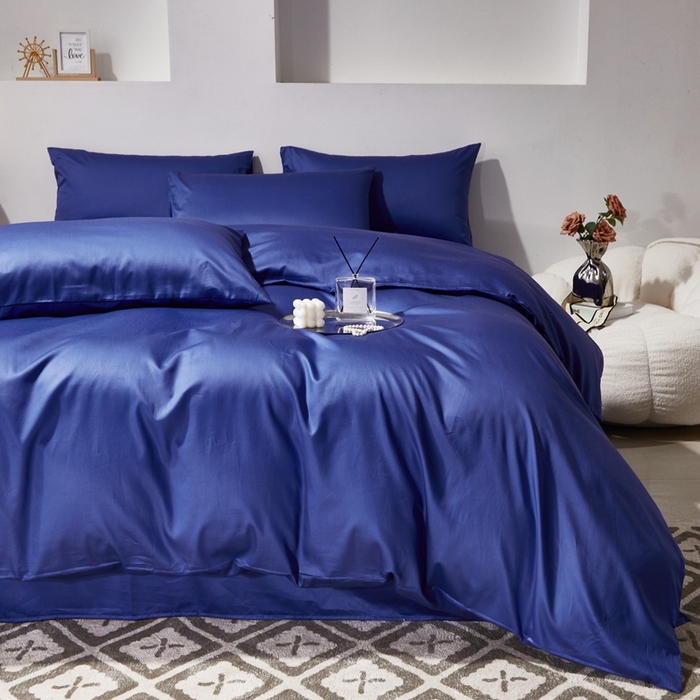 91家纺网 家纺一手货源 找家纺 晶缦家纺 2024新款全棉60支贡缎长绒棉纯色多规格四件套和单品-琅夕系列 单被套 琅夕-克莱因蓝