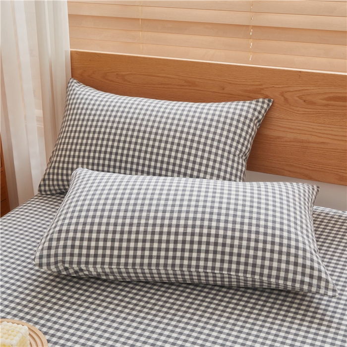 91家纺网 家纺一手货源 找家纺 喜居 2024新款A类色织纯棉水洗棉100%新疆棉全棉床笠 灰小格