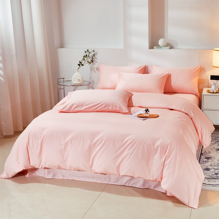 91家纺网 家纺一手货源 找家纺 晶缦家纺 2024新款喷气全棉13376纯棉斜纹纯色多规格四件套和单品-沐色系列 单被套 沐色-粉玉