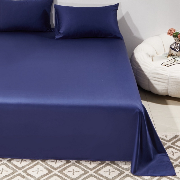 91家纺网 家纺一手货源 找家纺 晶缦家纺 2024新款全棉60支贡缎长绒棉纯色多规格四件套和单品-琅夕系列 单床单 琅夕-丈青色