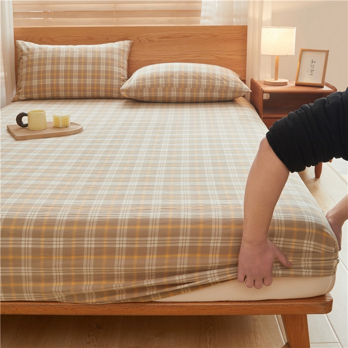 91家纺网 家纺一手货源 找家纺 喜居 2024新款A类色织纯棉水洗棉100%新疆棉全棉床笠 麦田咖