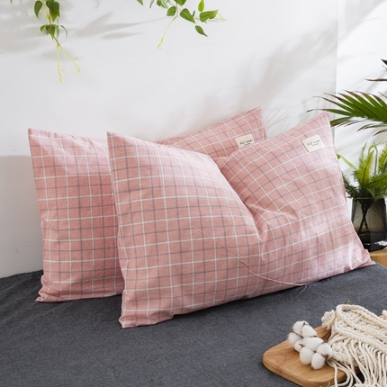 大黄蜂家居家纺 2025新款日式纯棉水洗棉信封式枕套 千禧格粉