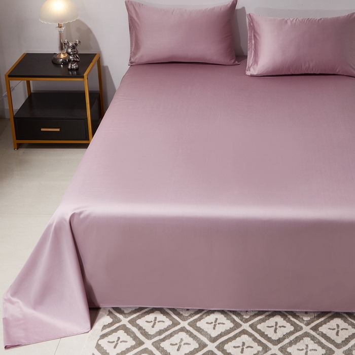 91家纺网 家纺一手货源 找家纺 晶缦家纺 2024新款全棉60支贡缎长绒棉纯色多规格四件套和单品-琅夕系列 单床单 琅夕-粉豆沙