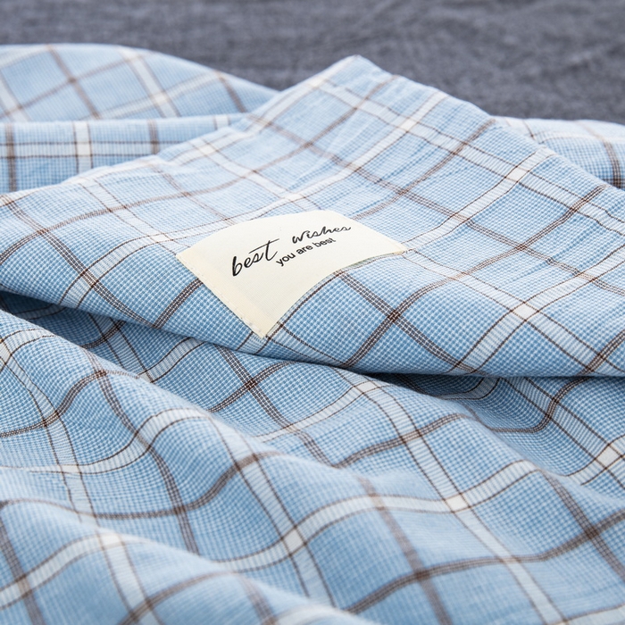 91家纺网 家纺一手货源 找家纺 大黄蜂家居家纺 2025新款日式纯棉水洗棉信封式枕套 千禧格蓝