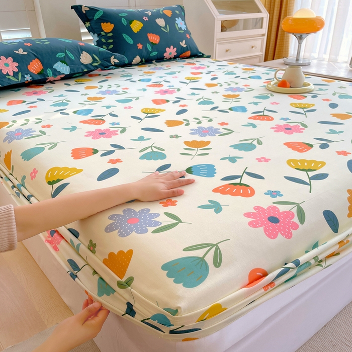 91家纺网 家纺一手货源 找家纺 洺兰家居 2025新款全棉喷气印花单床笠纯棉小清新花卉北欧风床套/枕套 洛洛繁花米