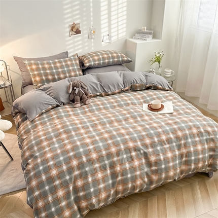 91家纺网 家纺一手货源 找家纺 （总）古吉梦 2024新款水洗棉小清新印花格子系列四件套