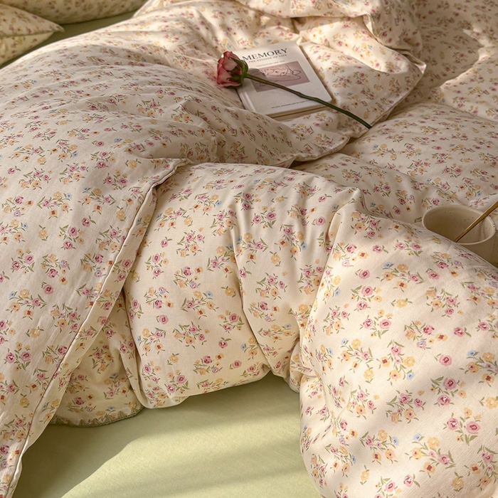 91家纺网 家纺一手货源 找家纺 洋铭区（原狠狠爱） 2024新款全棉双层纱四件套 小雅粉花