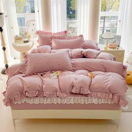 91家纺网 家纺一手货源 找家纺 （总）宜凡家纺 2024新款全棉夹棉绣花花边系列床笠四件套