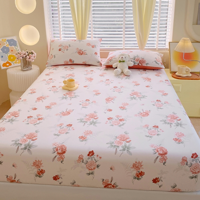 91家纺网 家纺一手货源 找家纺 洺兰家居 2025新款全棉喷气印花单床笠纯棉小清新花卉北欧风床套/枕套 国色天香