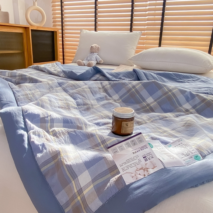 91家纺网 家纺一手货源 找家纺 梦恬佳2024新款无印风水洗棉夏被-初遇蓝