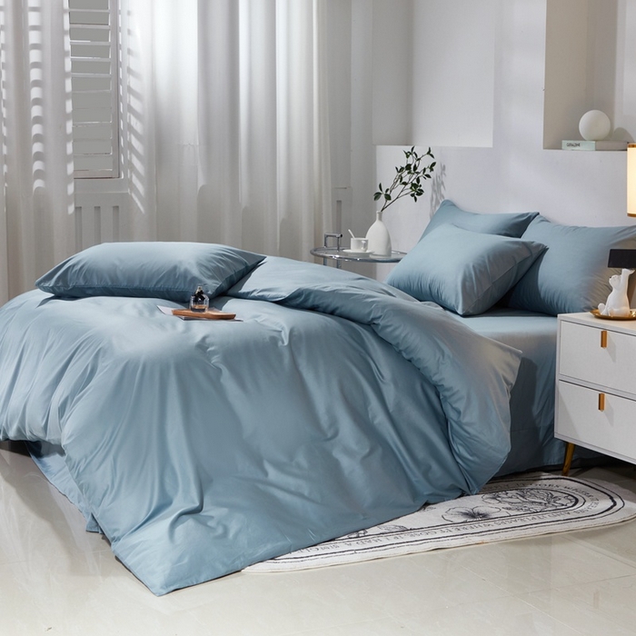 91家纺网 家纺一手货源 找家纺 晶缦家纺 2024新款喷气全棉13376纯棉斜纹纯色多规格四件套和单品-沐色系列 单被套 沐色-雾霾蓝