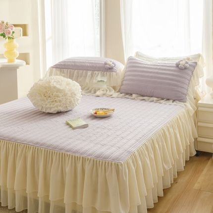 胜权家纺 2024新款A类水洗60支全棉工艺款夹棉单床裙 花儿朵朵-凝香紫