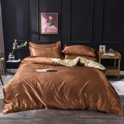 91家纺网 家纺一手货源 找家纺 经年 2025新款特价款丝绸冰丝单品套件系列 四件套 咖啡驼色