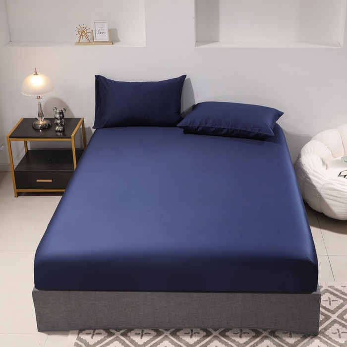 91家纺网 家纺一手货源 找家纺 晶缦家纺 2024新款全棉60支贡缎长绒棉纯色多规格四件套和单品-琅夕系列 单床笠 琅夕-丈青色