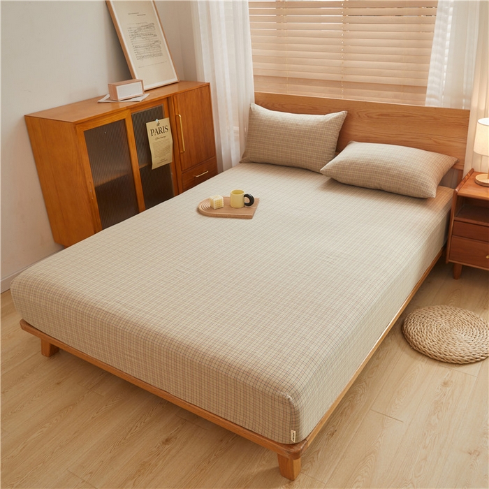 91家纺网 家纺一手货源 找家纺 喜居 2024新款A类色织纯棉水洗棉100%新疆棉全棉床笠 落日格