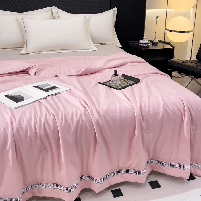 91家纺网 家纺一手货源 找家纺 优姿家纺  2024新品凉感生态提花大豆镂空抑菌夏被 格调优美-豆沙