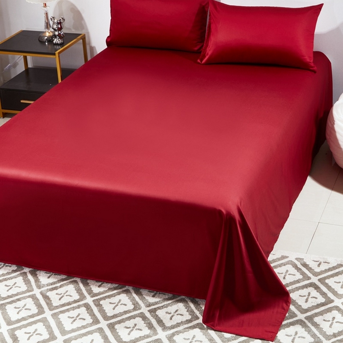 91家纺网 家纺一手货源 找家纺 晶缦家纺 2024新款全棉60支贡缎长绒棉纯色多规格四件套和单品-琅夕系列 单床单 琅夕-酒红色