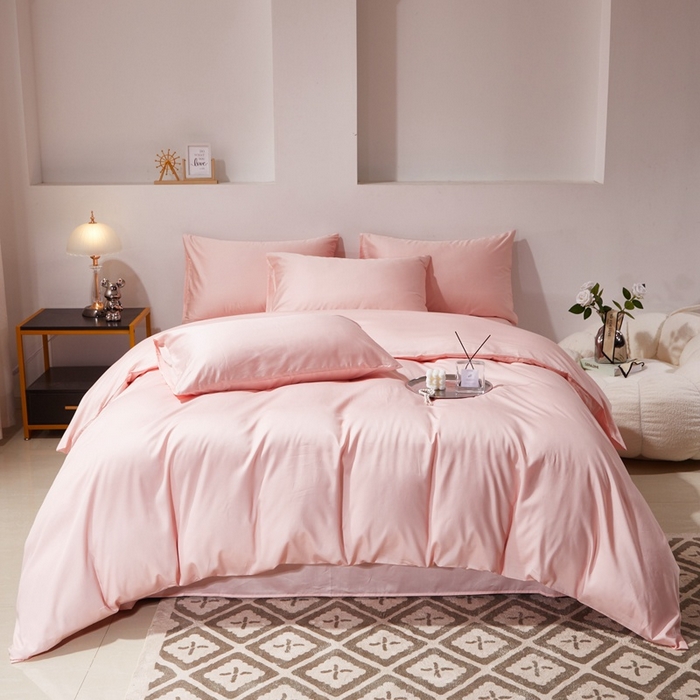 91家纺网 家纺一手货源 找家纺 晶缦家纺 2024新款全棉60支贡缎长绒棉纯色多规格四件套和单品-琅夕系列 单被套 琅夕-浅粉玉