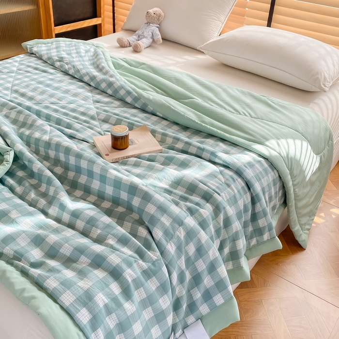 91家纺网 家纺一手货源 找家纺 梦恬佳2024新款无印风水洗棉夏被-绿小格