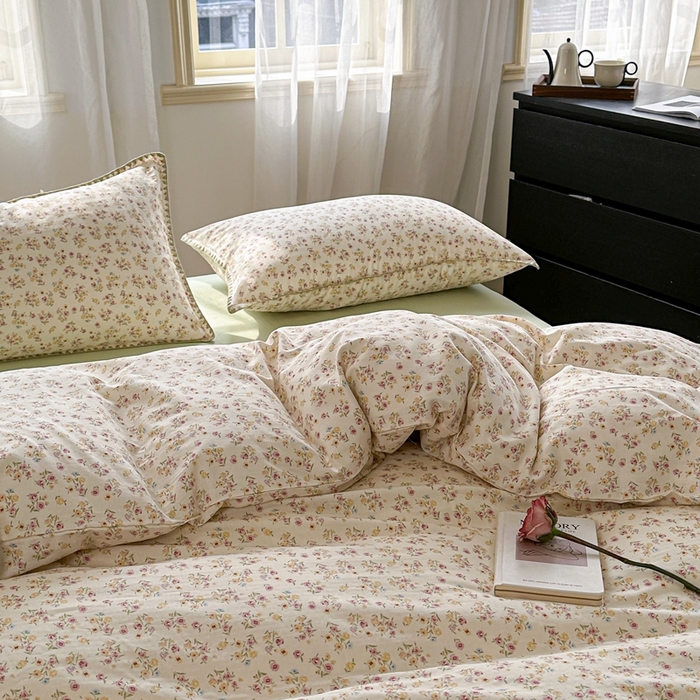 91家纺网 家纺一手货源 找家纺 洋铭区（原狠狠爱） 2024新款全棉双层纱四件套 小雅粉花