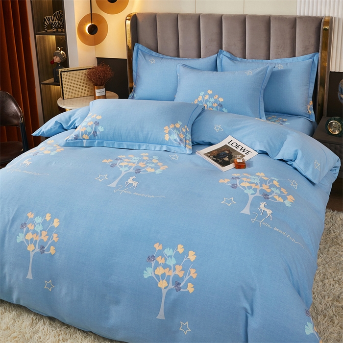 91家纺网 家纺一手货源 找家纺 尚帛 2024新款新疆棉磨毛印花单品被套 一鹿相伴-蓝