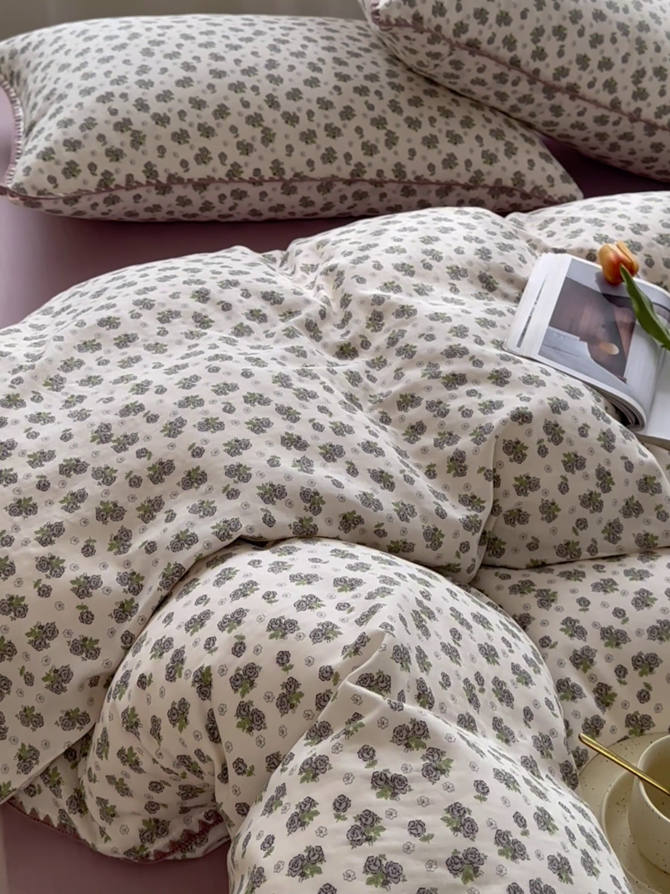 91家纺网 家纺一手货源 找家纺 洋铭区（原狠狠爱） 2024新款全棉双层纱四件套 紫霞奶香