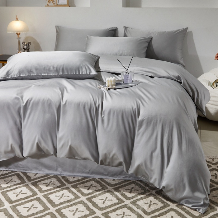 91家纺网 家纺一手货源 找家纺 晶缦家纺 2024新款全棉60支贡缎长绒棉纯色多规格四件套和单品-琅夕系列 单被套 琅夕-奥丁灰