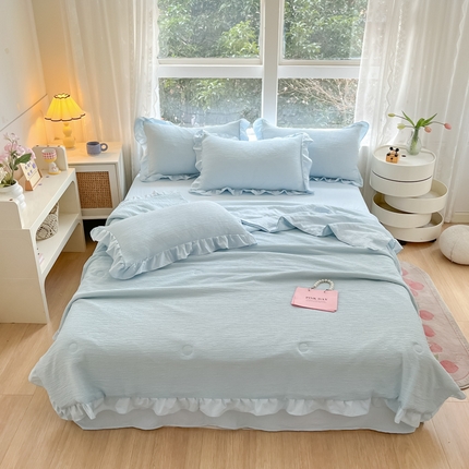 91家纺网 家纺一手货源 找家纺 （总）AB家纺 2024新款波浪泡泡纱夏被夏被四件套