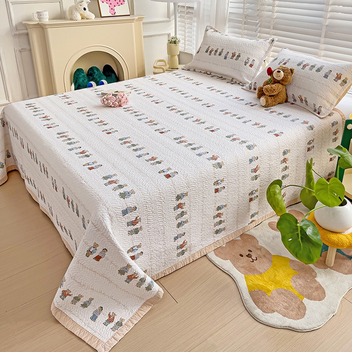 91家纺网 家纺一手货源 找家纺 胜权家纺 2024新款A类60支双面全棉高温水洗夹棉床盖三件套 好朋友