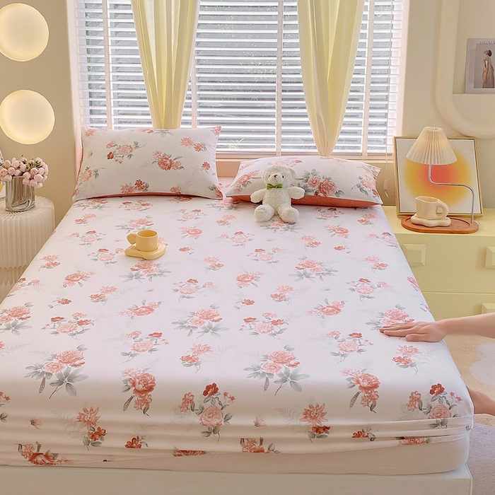 91家纺网 家纺一手货源 找家纺 洺兰家居 2025新款全棉喷气印花单床笠纯棉小清新花卉北欧风床套/枕套 国色天香