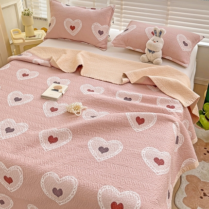 胜权家纺 2024新款A类60支双面全棉高温水洗夹棉床盖三件套 心动一刻