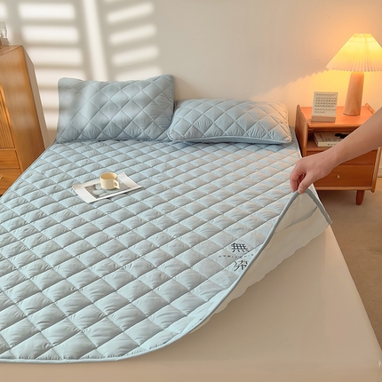 91家纺网 家纺一手货源 找家纺 曼陀罗 2025新款A类无染大豆纤维床护垫 A类无染-雾蓝