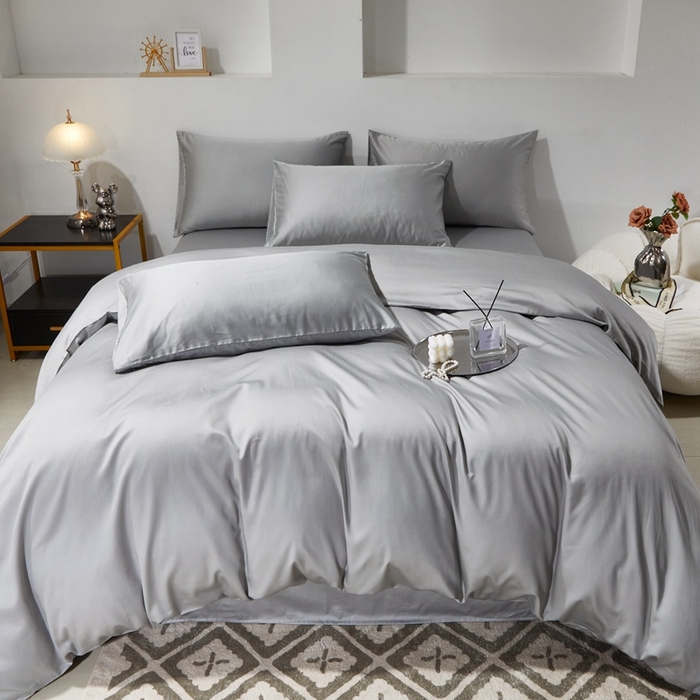 91家纺网 家纺一手货源 找家纺 晶缦家纺 2024新款全棉60支贡缎长绒棉纯色多规格四件套和单品-琅夕系列 单被套 琅夕-奥丁灰