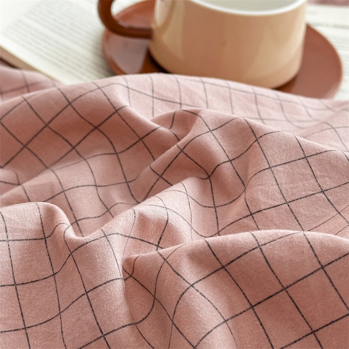 91家纺网 家纺一手货源 找家纺 （总）古吉梦 2024新款水洗棉小清新印花格子系列四件套