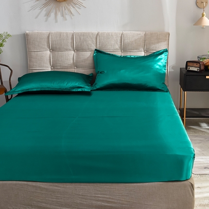 91家纺网 家纺一手货源 找家纺 经年 2025新款特价款丝绸冰丝单品套件系列 单床笠 墨绿