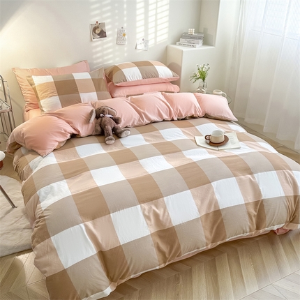 91家纺网 家纺一手货源 找家纺 （总）古吉梦 2024新款水洗棉小清新印花格子系列四件套