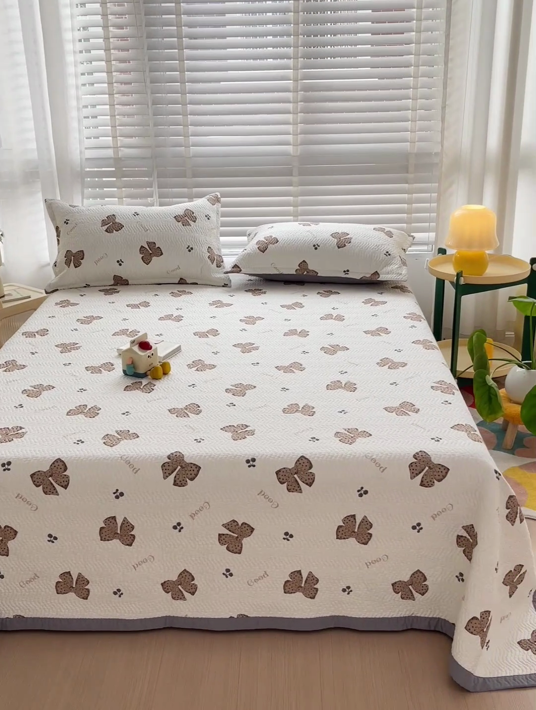 91家纺网 家纺一手货源 找家纺 胜权家纺 2024新款A类60支双面全棉高温水洗夹棉床盖三件套 幸运结