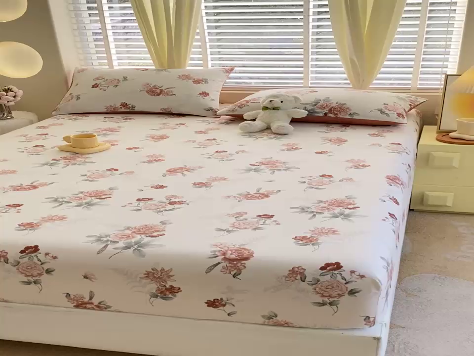 91家纺网 家纺一手货源 找家纺 洺兰家居 2025新款全棉喷气印花单床笠纯棉小清新花卉北欧风床套/枕套 国色天香