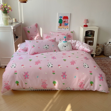 91家纺网 家纺一手货源 找家纺 桃喜 2024新款40支13372全棉卡通印花小清新四件套 动物园