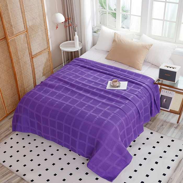 91家纺网 家纺一手货源 找家纺 朴尔家纺 2024新款全棉质朴方格风立体华夫格透气纱布毛巾被 方格华夫格-紫