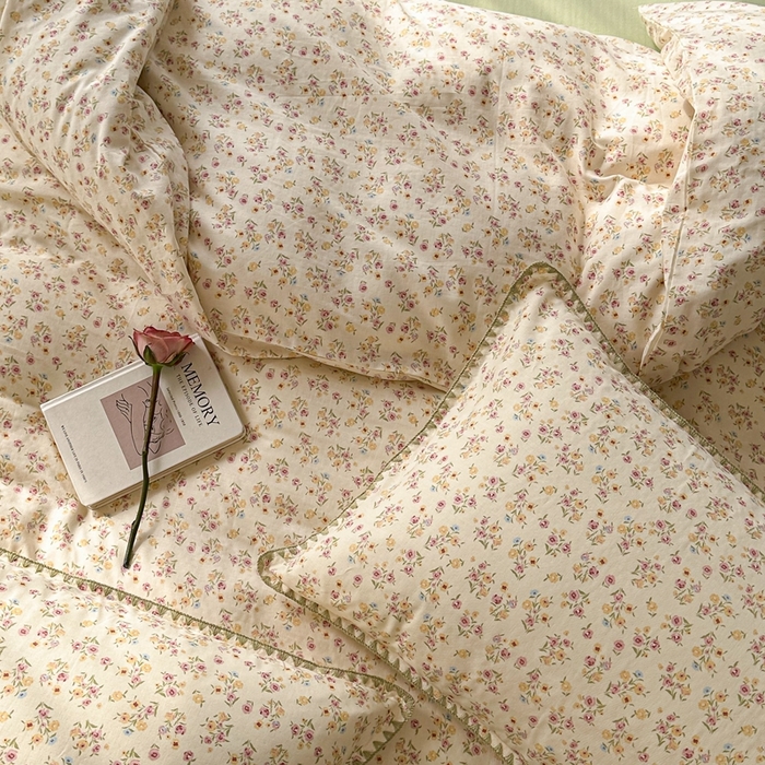 91家纺网 家纺一手货源 找家纺 洋铭区（原狠狠爱） 2024新款全棉双层纱四件套 小雅粉花