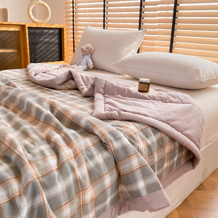 91家纺网 家纺一手货源 找家纺 梦恬佳2024新款无印风水洗棉夏被-春野橘