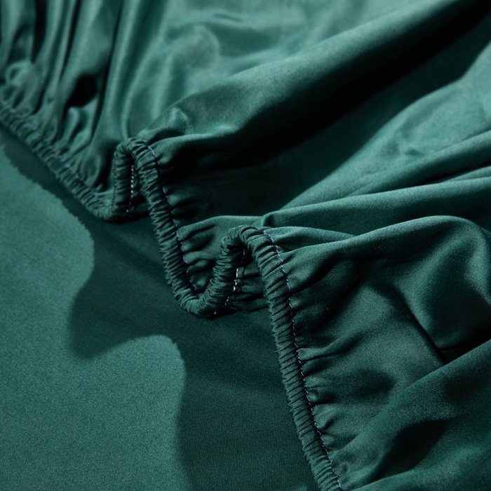 91家纺网 家纺一手货源 找家纺 晶缦家纺 2024新款全棉60支贡缎长绒棉纯色多规格四件套和单品-琅夕系列 单床笠 琅夕-墨绿色