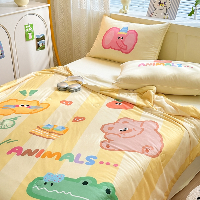 91家纺网 家纺一手货源 找家纺 星期八 2024新款针织棉夏被四件套 动物园