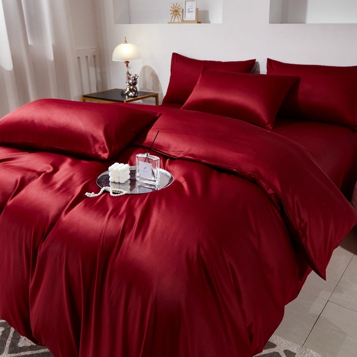 91家纺网 家纺一手货源 找家纺 晶缦家纺 2024新款全棉60支贡缎长绒棉纯色多规格四件套和单品-琅夕系列 单被套 琅夕-酒红色